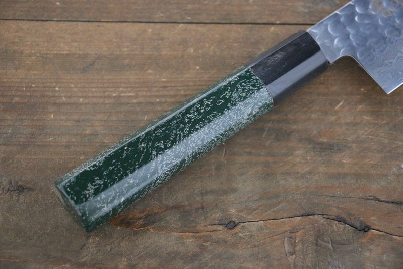 Sakai Takayuki VG10 de 33 Capas Damasco Martillado Santoku  170mm Mango de Laquerado verde - Japanny-SP