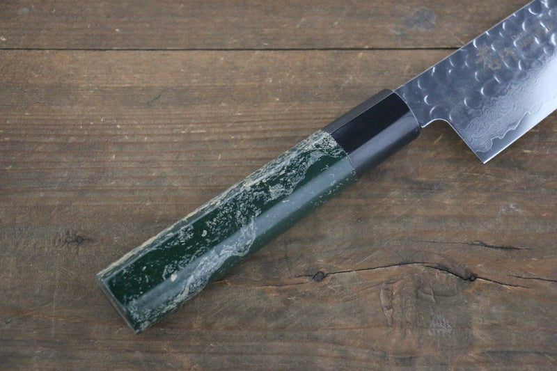 Sakai Takayuki VG10 de 33 Capas Damasco Martillado Gyuto  210mm Mango de Laquerado verde - Japanny-SP