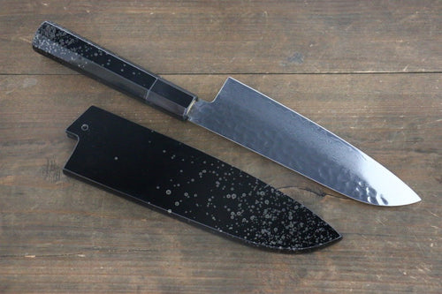 Sakai Takayuki VG10 Damasco de 33 Capas Martillado Santoku  170mm Mango de Laquerado con puntos plateados Con funda - Japanny-SP