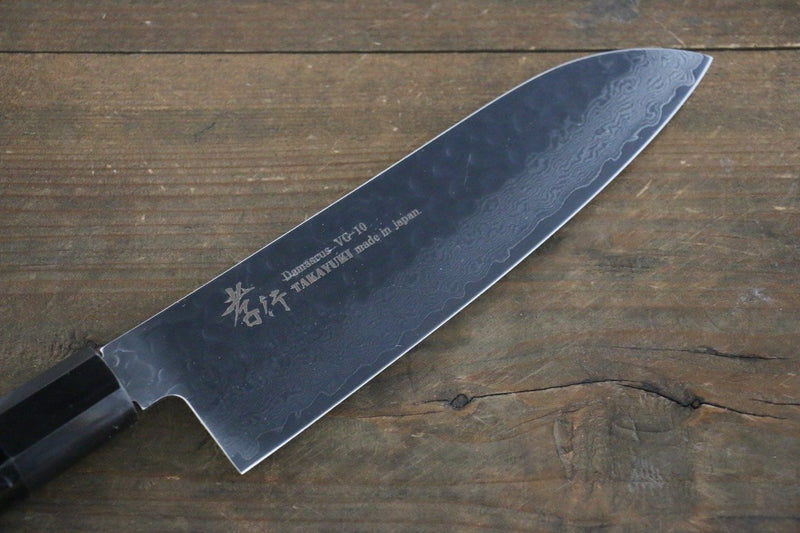 Sakai Takayuki VG10 Damasco de 33 Capas Martillado Santoku  170mm Mango de Laquerado con puntos plateados Con funda - Japanny-SP