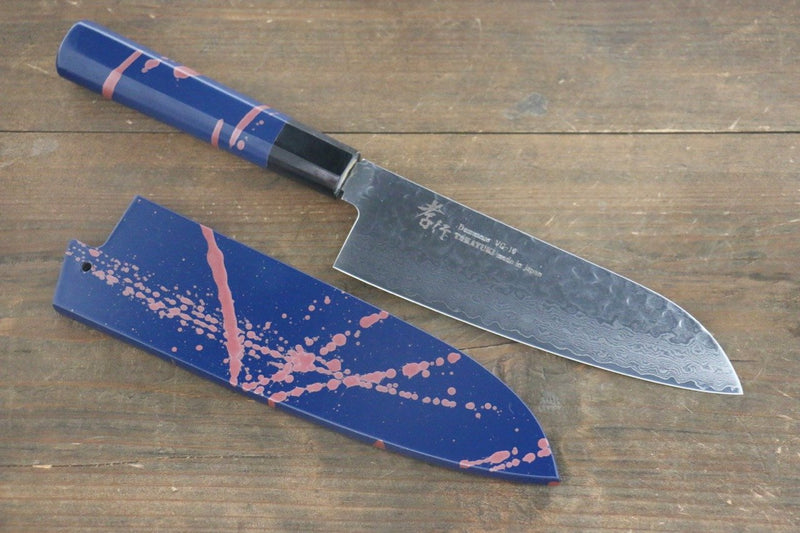 Sakai Takayuki VG10 de 33 Capas Damasco Martillado Santoku  170mm Mango de Laca Negra - Japanny-SP