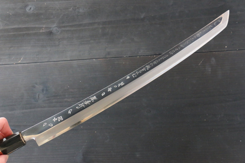 Sakai Takayuki Rinka Silver Steel No.3 Mirrored Finish Sakimaru Takohiki  390mm Lacquered with Sheath - Japanny-SP