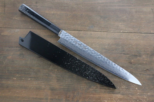 Sakai Takayuki AUS10 Damasco de 45 Capas Martillado Sujihiki  240mm Mango de Laquerado con puntos plateados Con funda - Japanny-SP