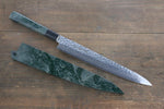 Sakai Takayuki AUS10 Damasco de 45 Capas Martillado Sujihiki  240mm Mango de Laquerado verde Con funda - Japanny-SP