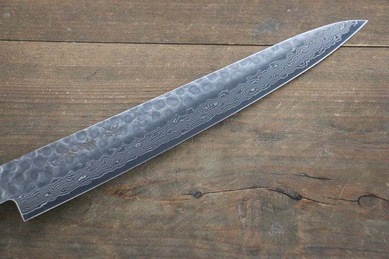 Sakai Takayuki AUS10 Damasco de 45 Capas Martillado Sujihiki  240mm Mango de Laca Negra Con funda - Japanny-SP