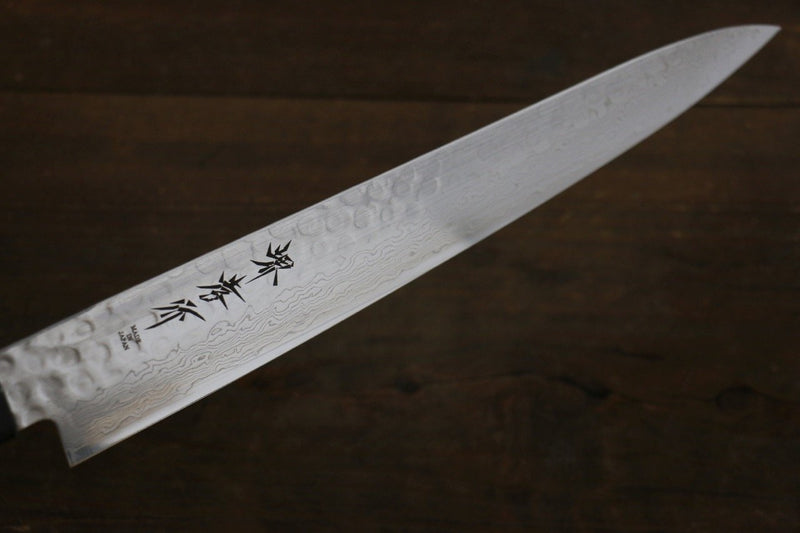 Sakai Takayuki AUS10 Damasco de 45 Capas Martillado Sujihiki  240mm Mango de Laquerado dorado Con funda - Japanny-SP