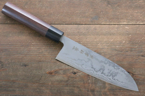 Kanetsune Acero Azul No.2 Damasco Santoku  165mm Mango de Shitan - Japanny-SP