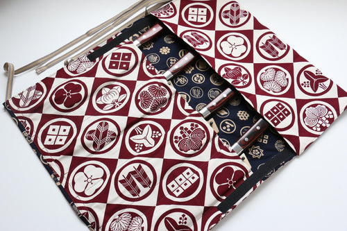 Japanese Style Knife Roll Redkamon-Ura-GoldKamon 4 Pockets - Japanny-SP