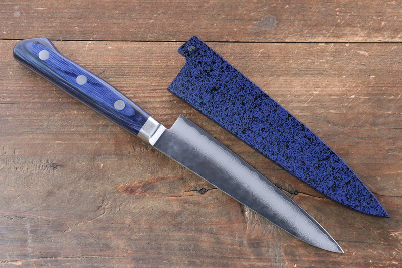 Seisuke Seiun VG10 de 33 Capas Damasco Petty-Utilitario  135mm Mango de Madera de pakka azul  con Funda - Japanny-SP