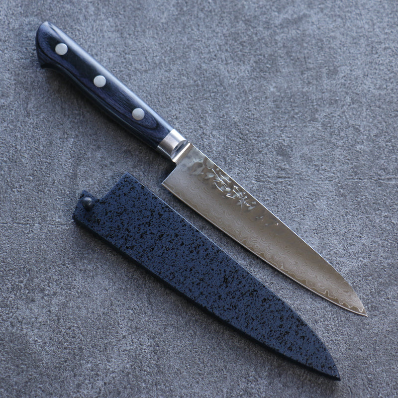 Seisuke Seiun VG10 de 33 Capas Damasco Petty-Utilitario Cuchillo Japones 135mm Mango de azul marino de pakka negra  con Funda - Japanny-SP