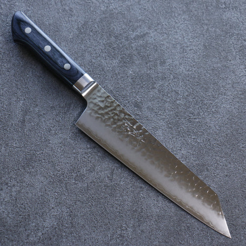 Seisuke Aotsuchi AUS10 Martillado Kiritsuke Santoku Cuchillo Japones 195mm Mango de azul marino de pakka negra - Japanny-SP