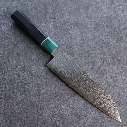 Seisuke AUS10 Espejo Cruzado Kiritsuke Santoku Cuchillo Japones 180mm Mango de Shitan (virola: madera de pakka verde) - Japanny-SP