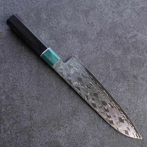 Seisuke AUS10 Espejo Cruzado Santoku Cuchillo Japones 180mm Mango de Shitan (virola: madera de pakka verde) - Japanny-SP