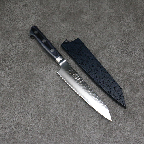 Seisuke Aotsuchi AUS10 Martillado Kiritsuke Petty, Utilitario Cuchillo Japones 145mm Mango de azul marino de pakka negra  con Funda - Japanny-SP