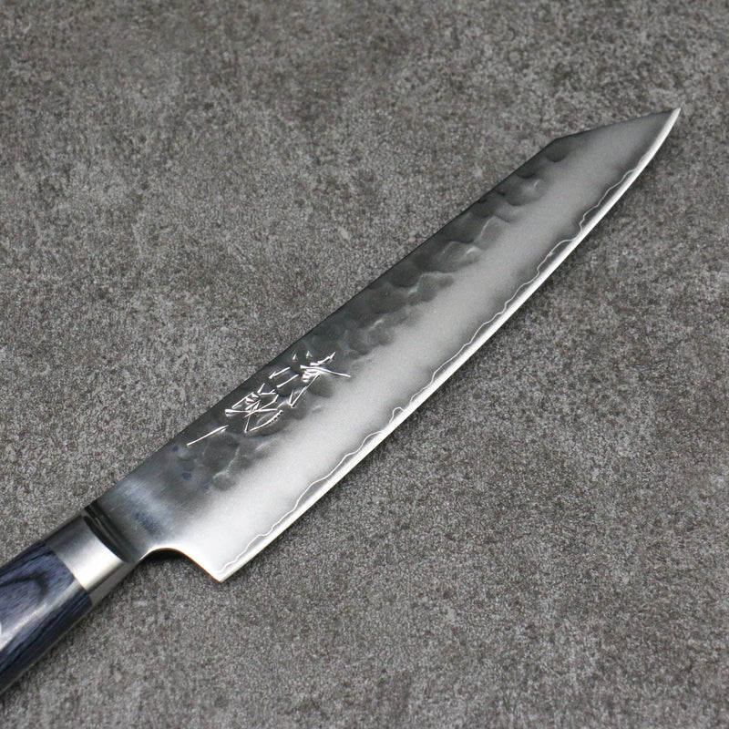 Seisuke Aotsuchi AUS10 Martillado Kiritsuke Petty, Utilitario Cuchillo Japones 145mm Mango de azul marino de pakka negra - Japanny-SP