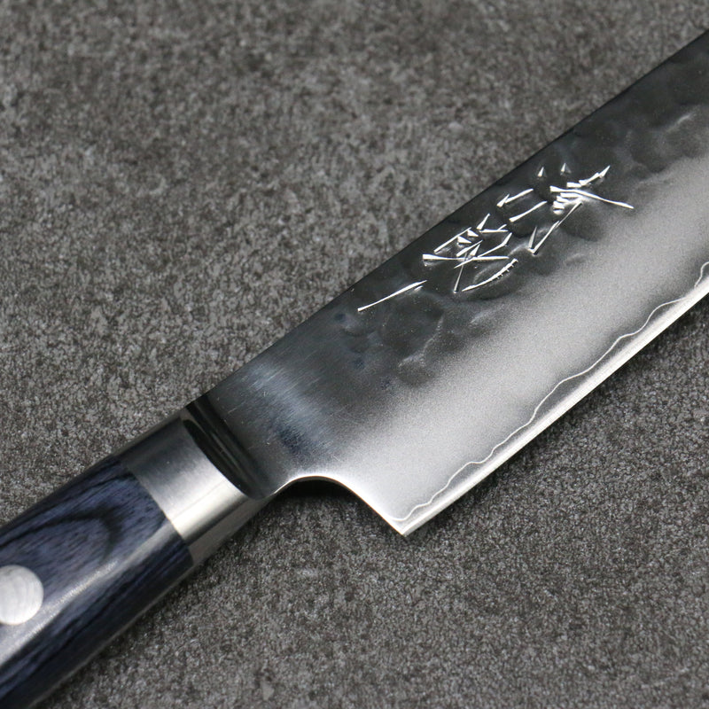 Seisuke Aotsuchi AUS10 Martillado Kiritsuke Petty, Utilitario Cuchillo Japones 145mm Mango de azul marino de pakka negra  con Funda - Japanny-SP