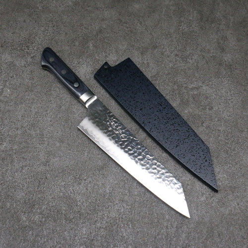 Seisuke Aotsuchi AUS10 Martillado Kiritsuke Santoku 195mm Mango de azul marino de pakka negra  con Funda - Japanny-SP