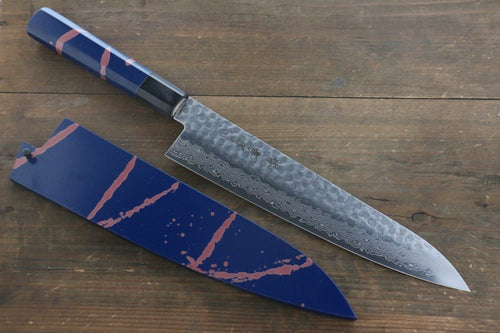 Sakai Takayuki Damasco de 45 Capas Martillado Gyuto  240mm Mango de Laca Negra - Japanny-SP