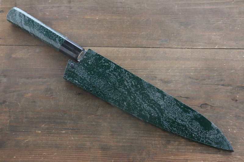 Sakai Takayuki Damasco de 45 Capas Martillado Gyuto  240mm Mango de Laquerado verde - Japanny-SP