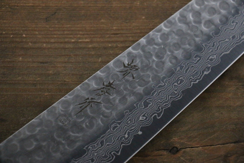 Sakai Takayuki Damasco de 45 Capas Martillado Gyuto  240mm Mango de Laquerado verde - Japanny-SP