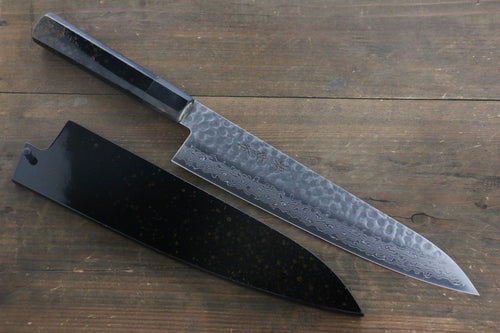 Sakai Takayuki Damasco de 45 Capas Martillado Gyuto  240mm Mango de Laquerado dorado - Japanny-SP