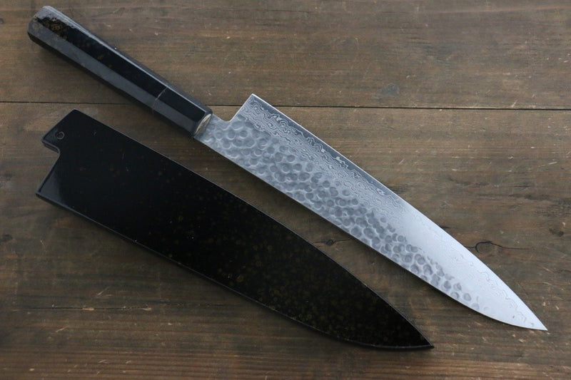 Sakai Takayuki Damasco de 45 Capas Martillado Gyuto  240mm Mango de Laquerado dorado - Japanny-SP