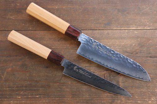 Sakai Takayuki VG10 33 Layer Damascus Japanese Chef Knife Santoku 170mm & Petty 150mm Set with Keyaki Handle(Japanese Elm) - Japanny-SP