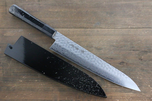 Sakai Takayuki Damasco de 45 Capas Martillado Gyuto  240mm Mango de Laquerado con puntos plateados - Japanny-SP