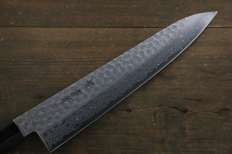 Sakai Takayuki Damasco de 45 Capas Martillado Gyuto  240mm Mango de Laquerado con puntos plateados - Japanny-SP