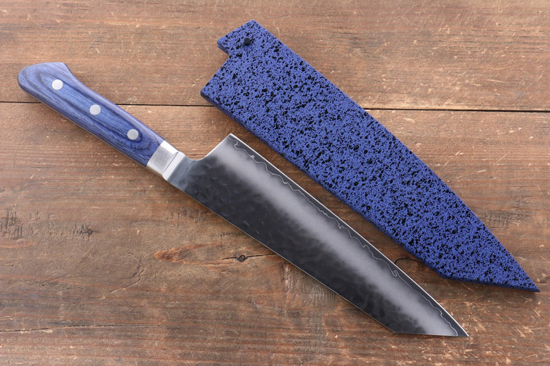 Seisuke Aotsuchi AUS10 Martillado Kiritsuke Santoku  195mm Mango de Madera de pakka azul  con Funda - Japanny-SP