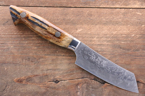 Kazuo Nomura VG10 Damasco Kiritsuke  90mm Mango de Hueso Cafe de Vaca - Japanny-SP