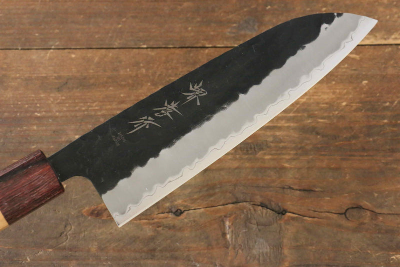 Sakai Takayuki Super Azul Martillado Terminado Negro Santoku  165mm Mango de Keyaki (Olmo Japones) - Japanny-SP