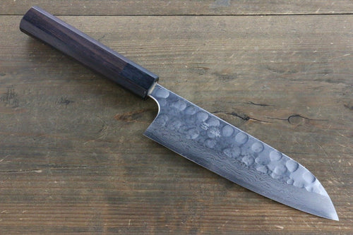 Seisuke Acero Azul No.2 Martillado Damasco Santoku  180mm Mango de Shitan - Japanny-SP