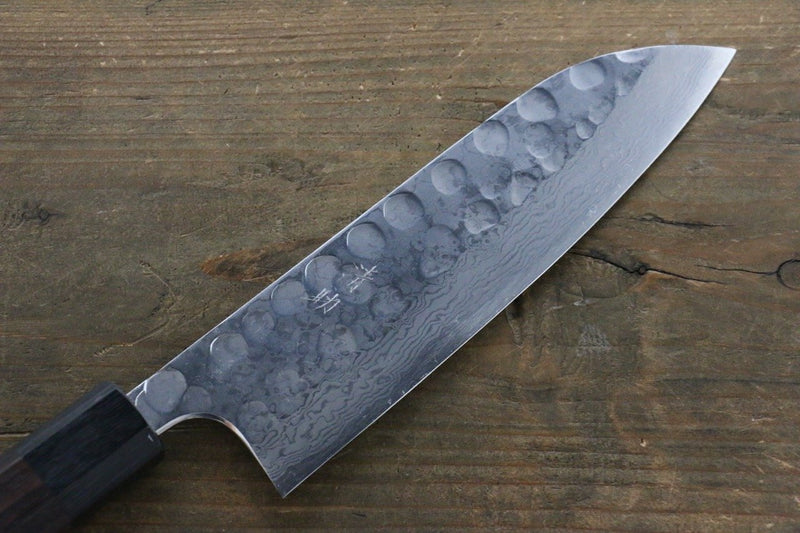 Seisuke Acero Azul No.2 Martillado Damasco Santoku  180mm Mango de Shitan - Japanny-SP