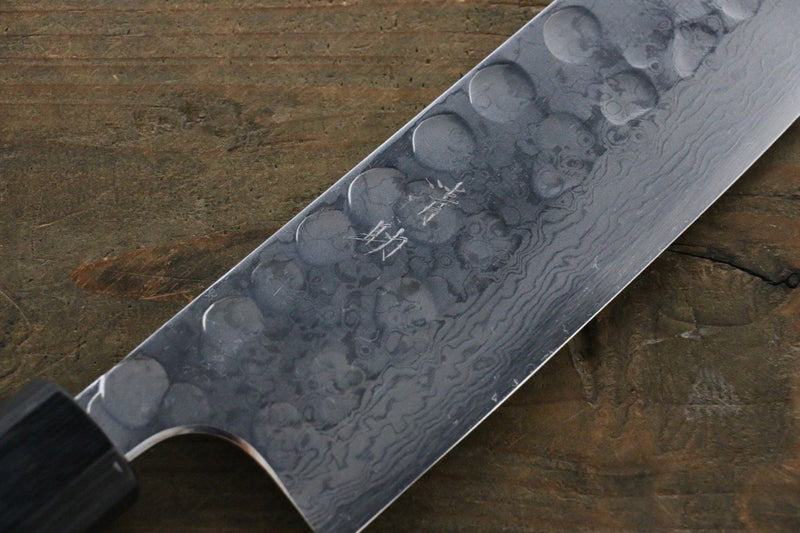 Seisuke Acero Azul No.2 Martillado Damasco Santoku  180mm Mango de Shitan - Japanny-SP