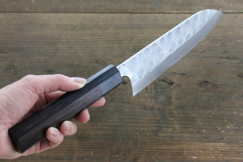 Seisuke Acero Azul No.2 Martillado Damasco Santoku  180mm Mango de Shitan - Japanny-SP