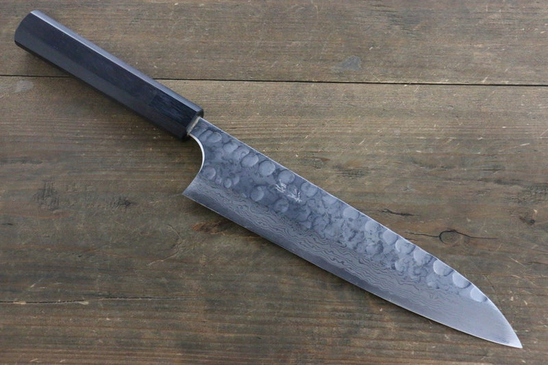 Seisuke Acero Azul No.2 Martillado Damasco Gyuto  210mm Mango de Shitan - Japanny-SP