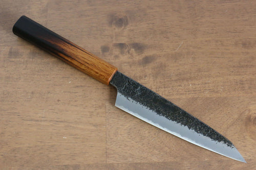 Sakai Takayuki Homura Guren Acero Azul No.2 Kurouchi Martillado Kiritsuke Petty, Utilitario  150mm Mango de Arce quemado - Japanny-SP