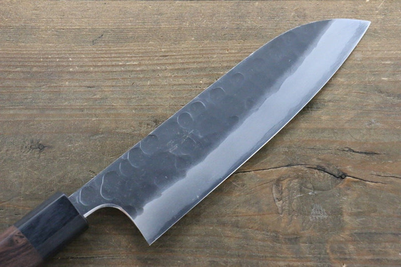 Seisuke Acero Azul No.2 Martillado Kurouchi Santoku  165mm Mango de Shitan - Japanny-SP