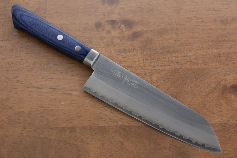 Kunihira VG1 Terminado Migaki Santoku  170mm Mango de Madera de pakka azul - Japanny-SP