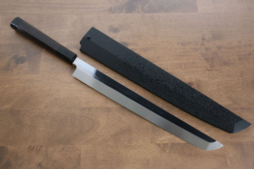 Sakai Takayuki Honyaki Calma Aguas Acero Blanco No.2 Terminado de Espejo Sakimaru Yanagiba  300mm Mango de Ebano con doble anillo de buffalo acuatico  con Funda - Japanny-SP