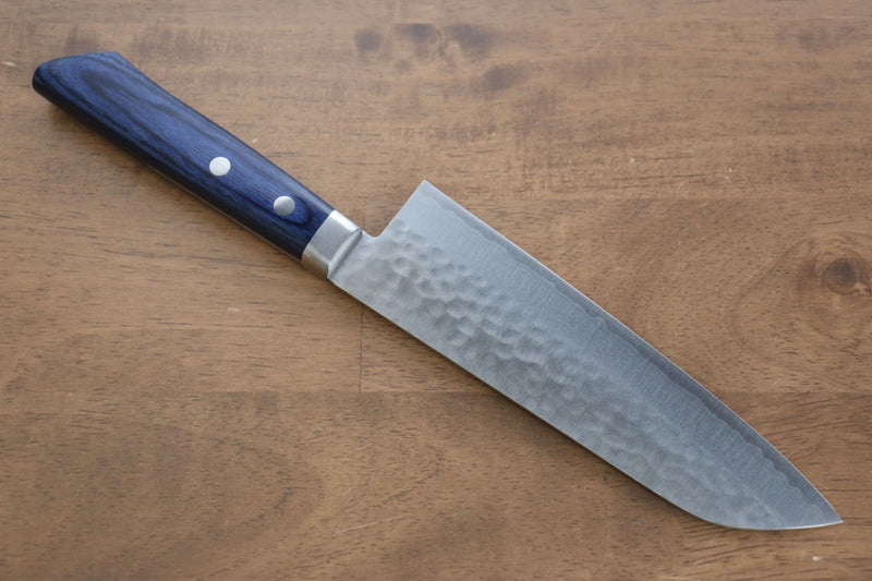 Kunihira Kokuryu VG10 Martillado Santoku  170mm Mango de Madera de pakka azul - Japanny-SP