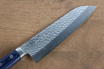 Kunihira Kokuryu VG10 Martillado Santoku  170mm Mango de Madera de pakka azul - Japanny-SP