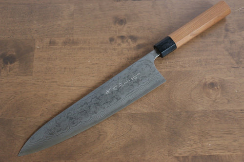 Nao Yamamoto VG10 Damasco Martillado Gyuto  240mm Mango de Cerezos Floreciendo - Japanny-SP