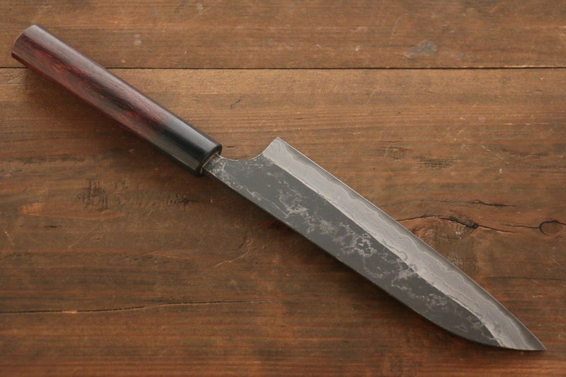 Shungo Ogata Acero Blanco No.2 Kurouchi Damasco Santoku  180mm Mango de Shitan - Japanny-SP