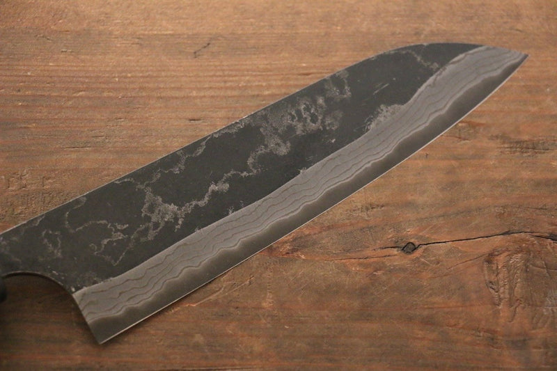 Shungo Ogata Acero Blanco No.2 Kurouchi Damasco Santoku  180mm Mango de Shitan - Japanny-SP