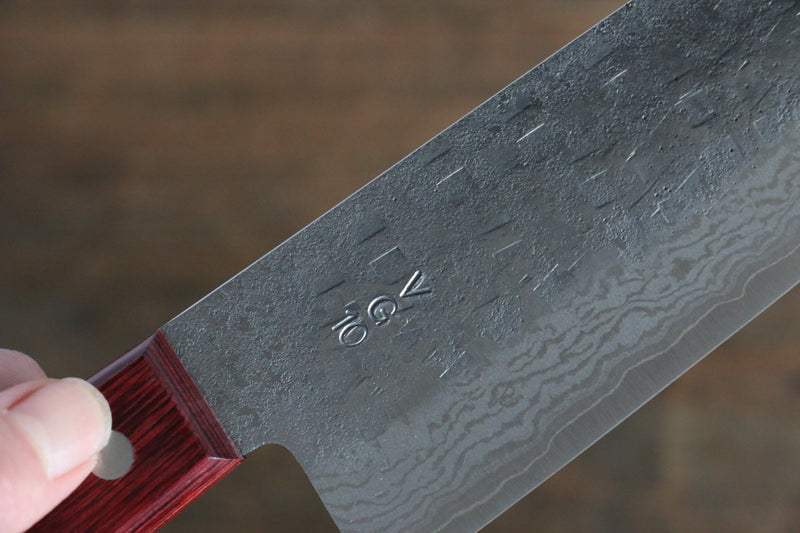 Nao Yamamoto VG10 Damasco Martilleado Santoku  170mm Mango de Madera de pakka roja - Japanny-SP