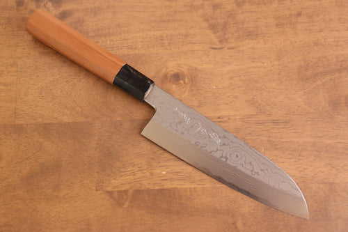 Tessen por Yamatsuka Tamahagane Damasco Santoku  165mm Mango de Cereza silvestre - Japanny-SP