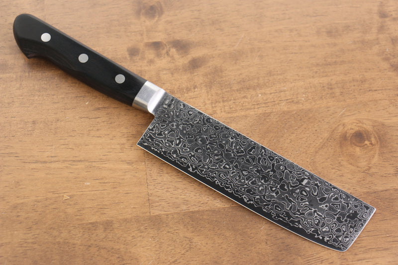 Seisuke Kagami AUS10 Damasco con Terminado de Espejo Nakiri  170mm Mango de Madera de Pakka Negra - Japanny-SP