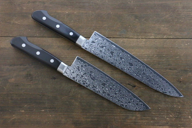 Sakai Takayuki AUS10 45 Layer Mirrored Damascus Japanese Gyuto 210mm & Santoku 170mm Knife - Japanny-SP